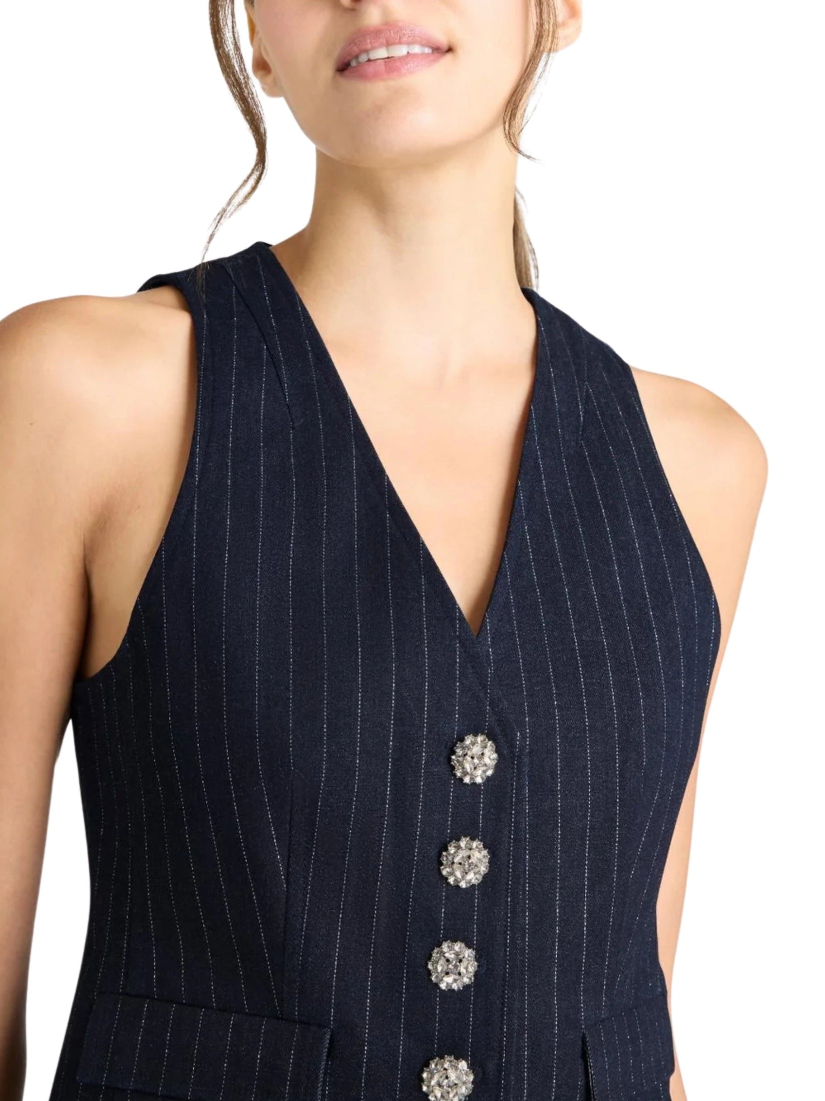 Anderson Pinstripe Embellished Top