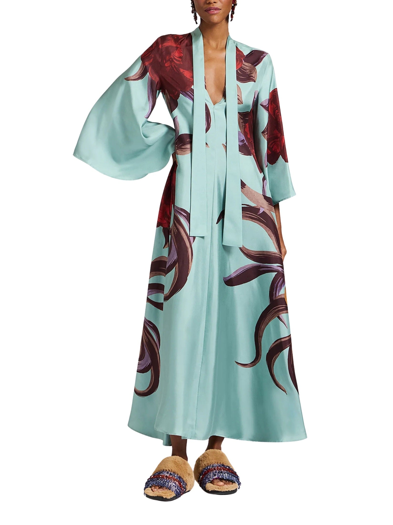 Magnifico dress peony placée light blue in silk twill