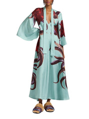 Magnifico Dress Peony Placée Light Blue In Silk Twill