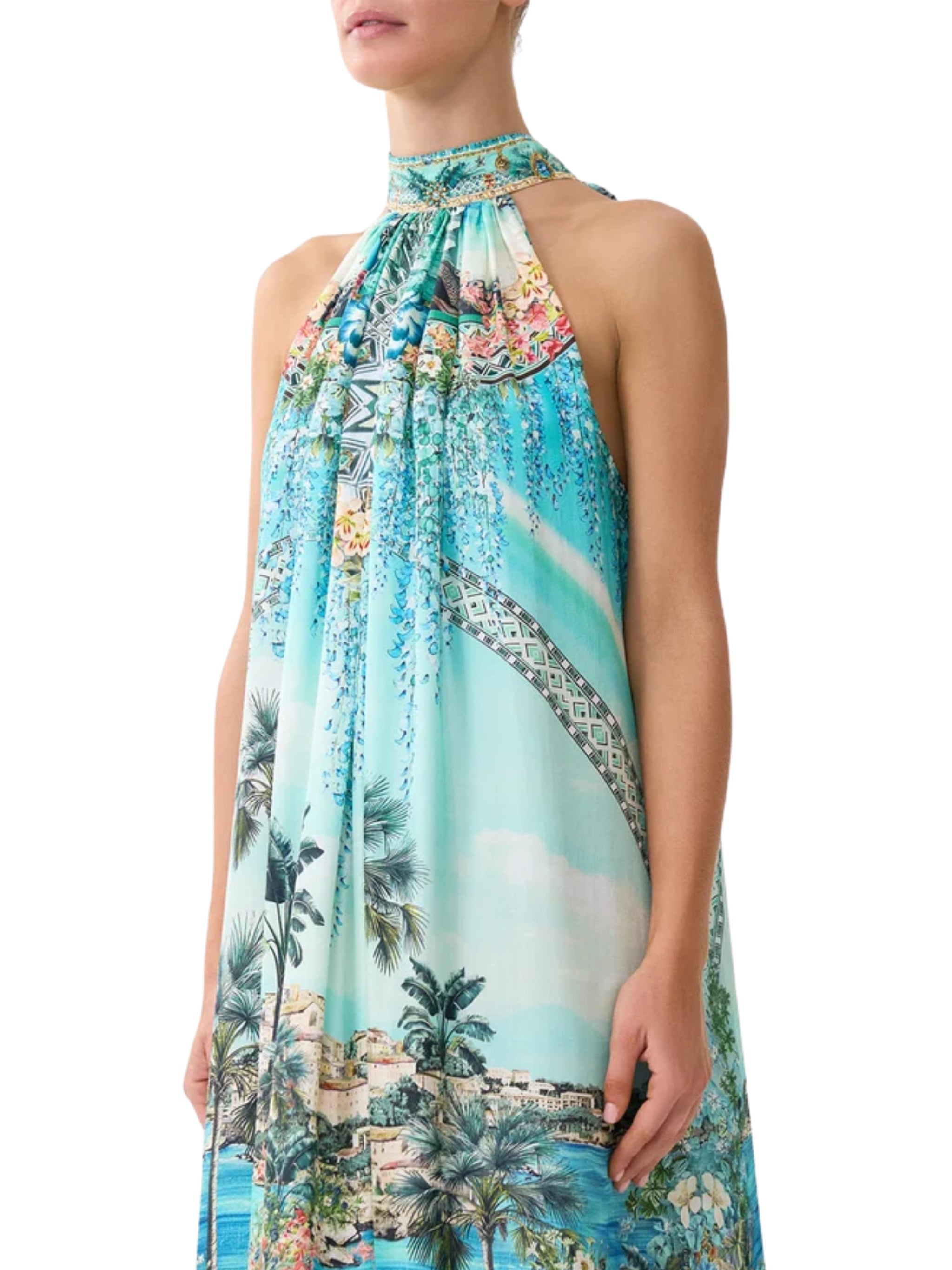Tie neck long dress