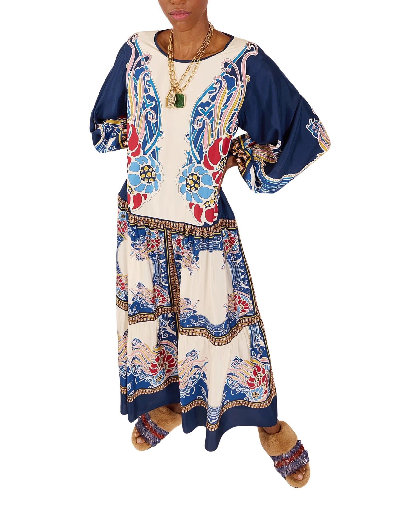 Vesta dress lemuria placée blue in silk voile