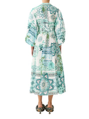 Waist tie shirt dress with bubble sleeve