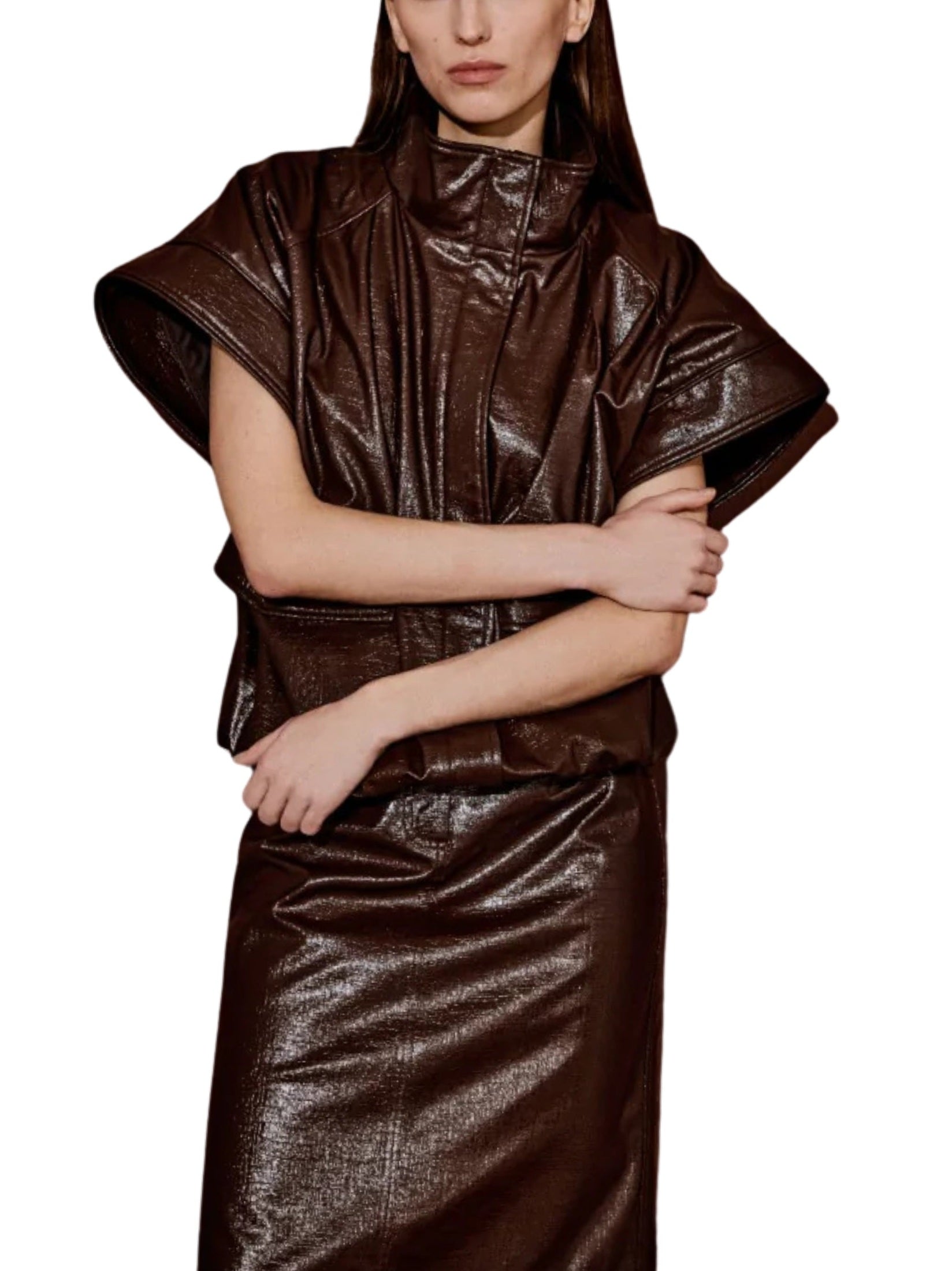 Brown vegan leather jacket-vest