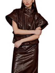 BROWN VEGAN LEATHER JACKET-VEST
