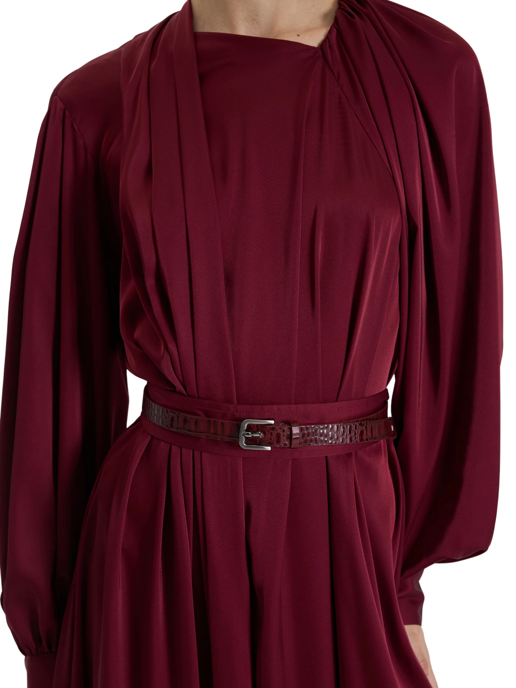 RED BELTED LONG DRESS