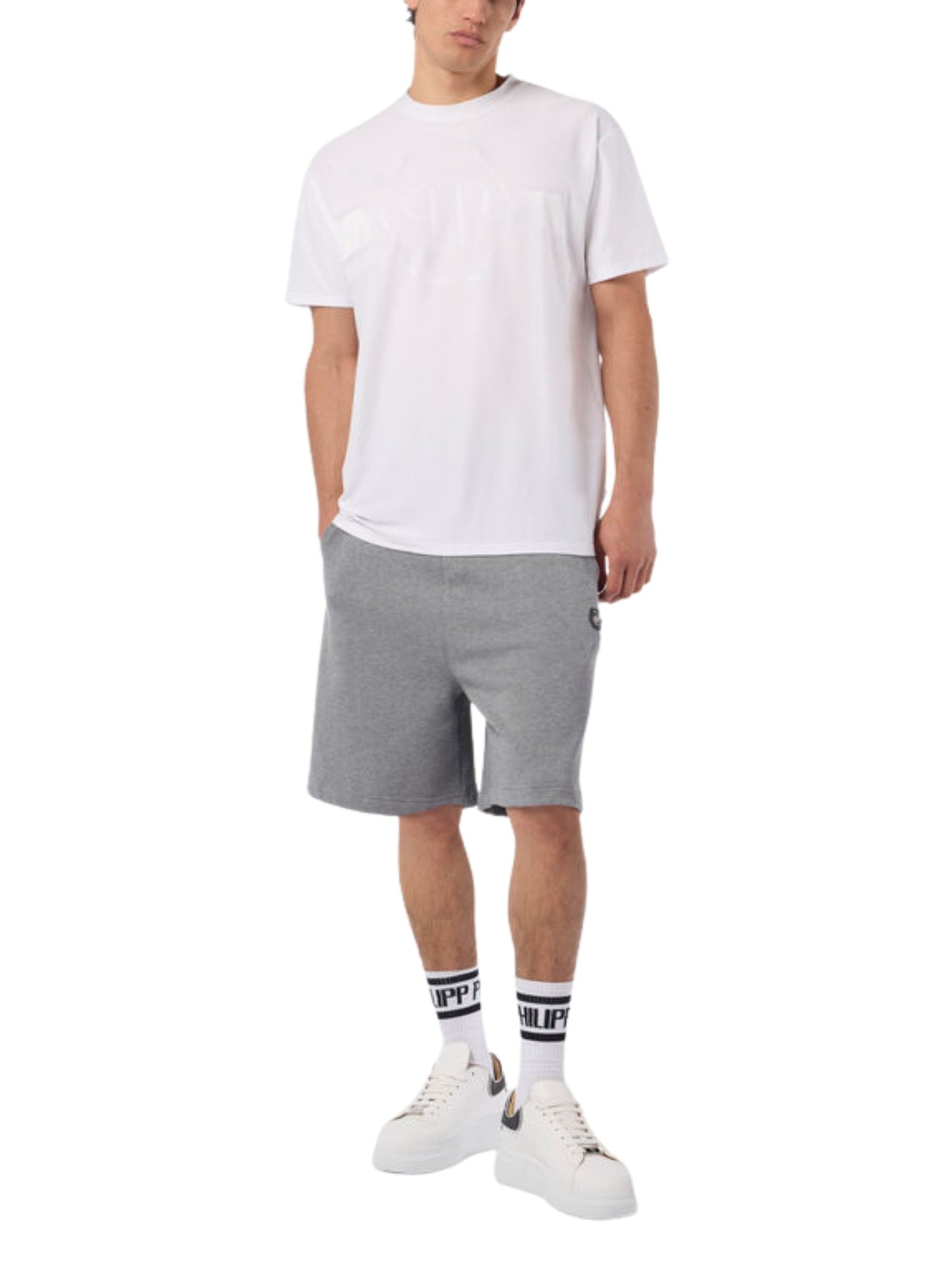 Round neck t-shirt jacquard hexagon line