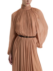 SALMON DRAPED LONG DRESS