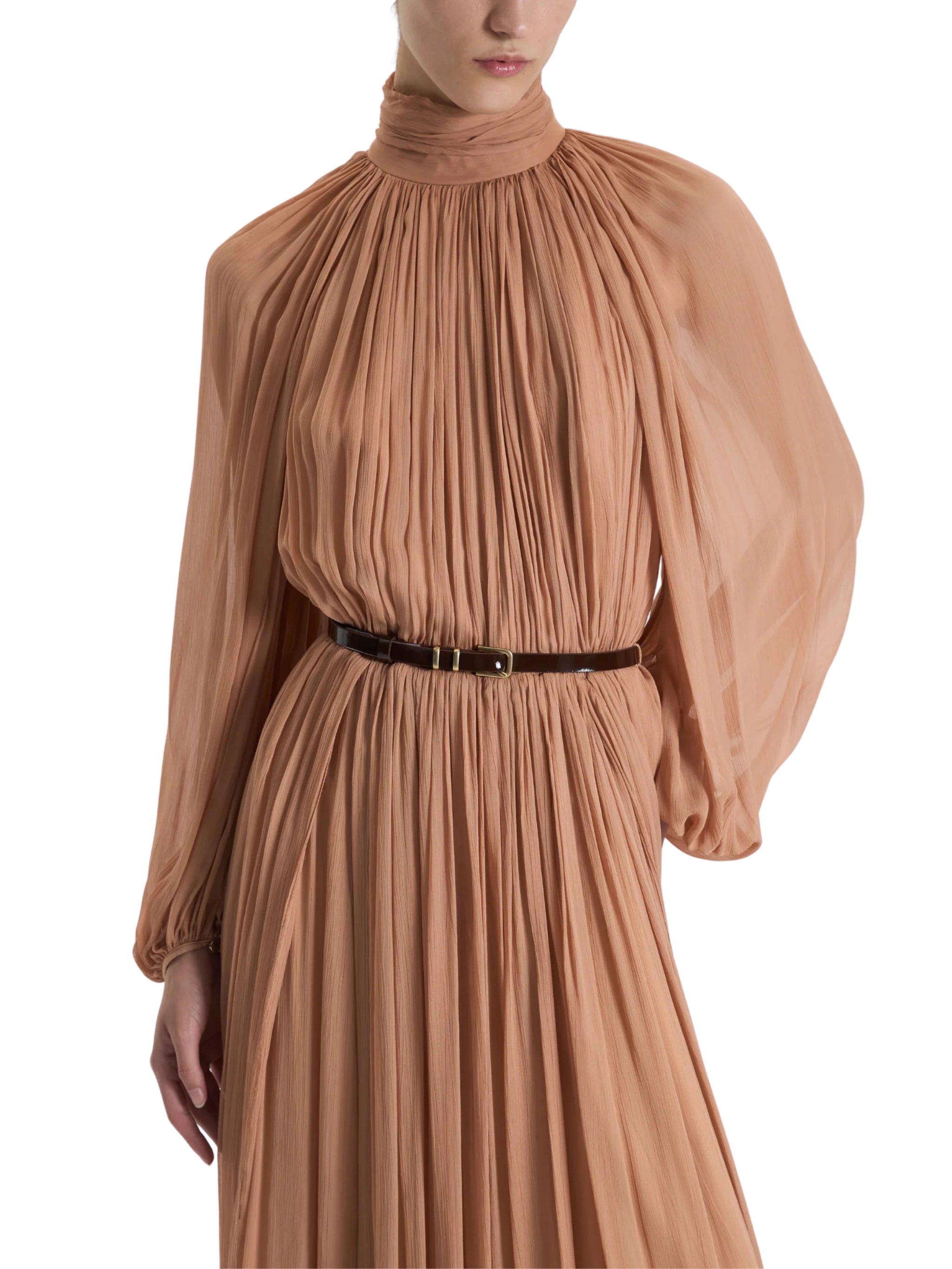 SALMON DRAPED LONG DRESS