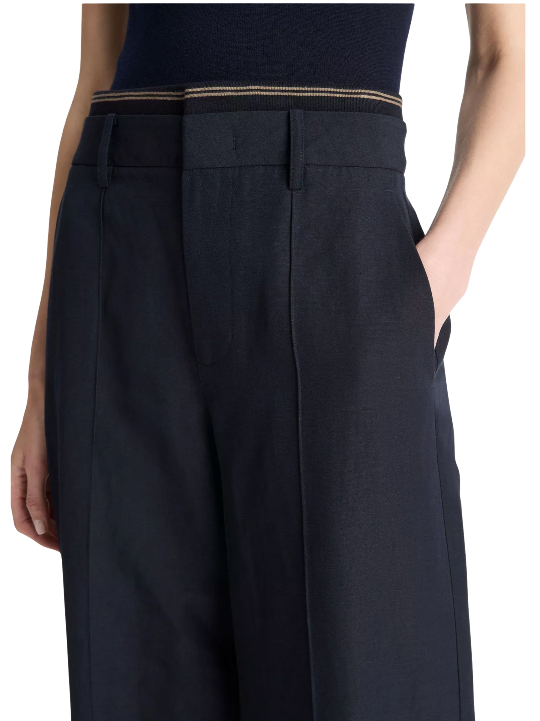 HIGH WAIST RIB TRIM TROUSER