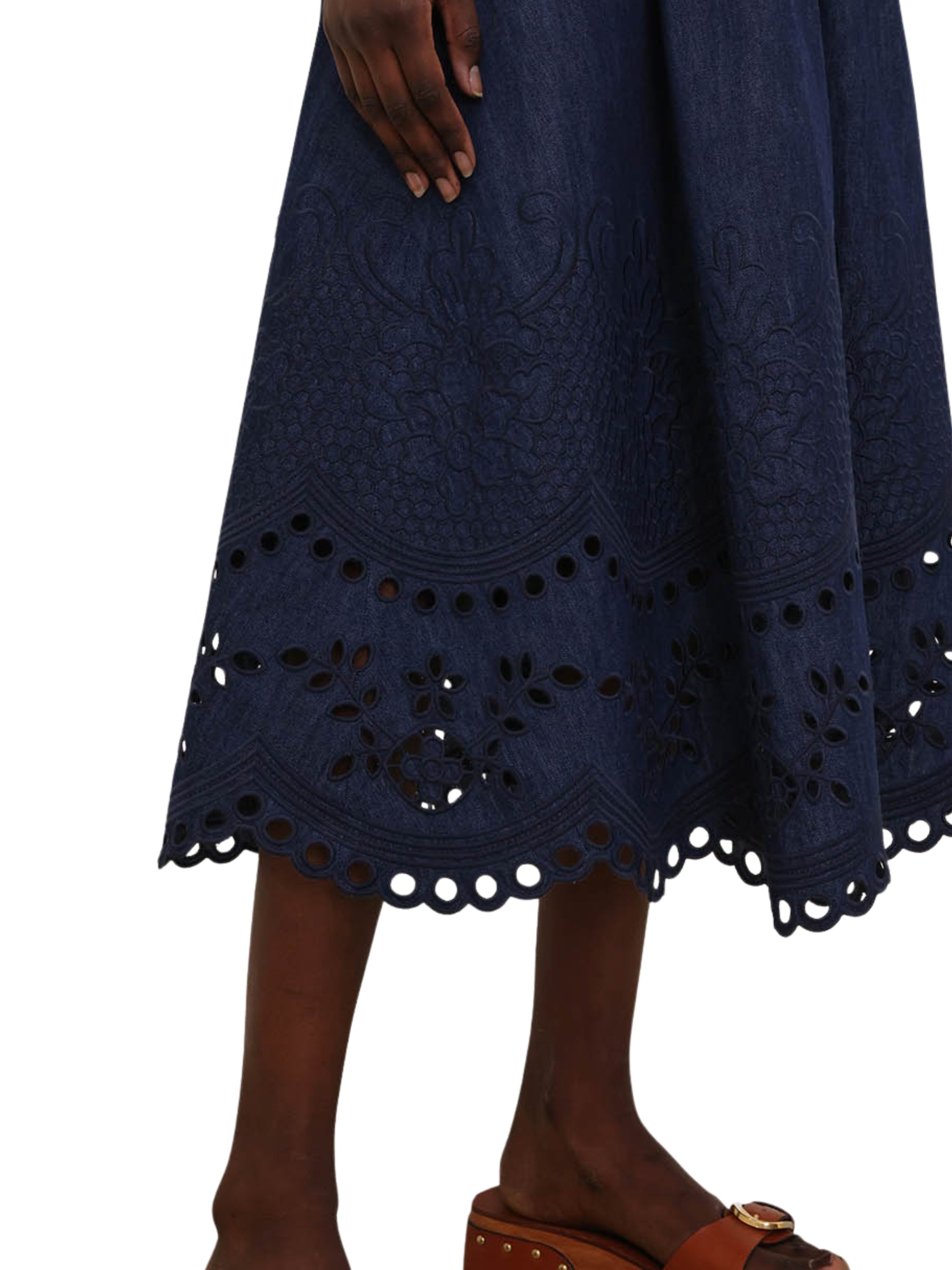 Mahon broderie denim midi