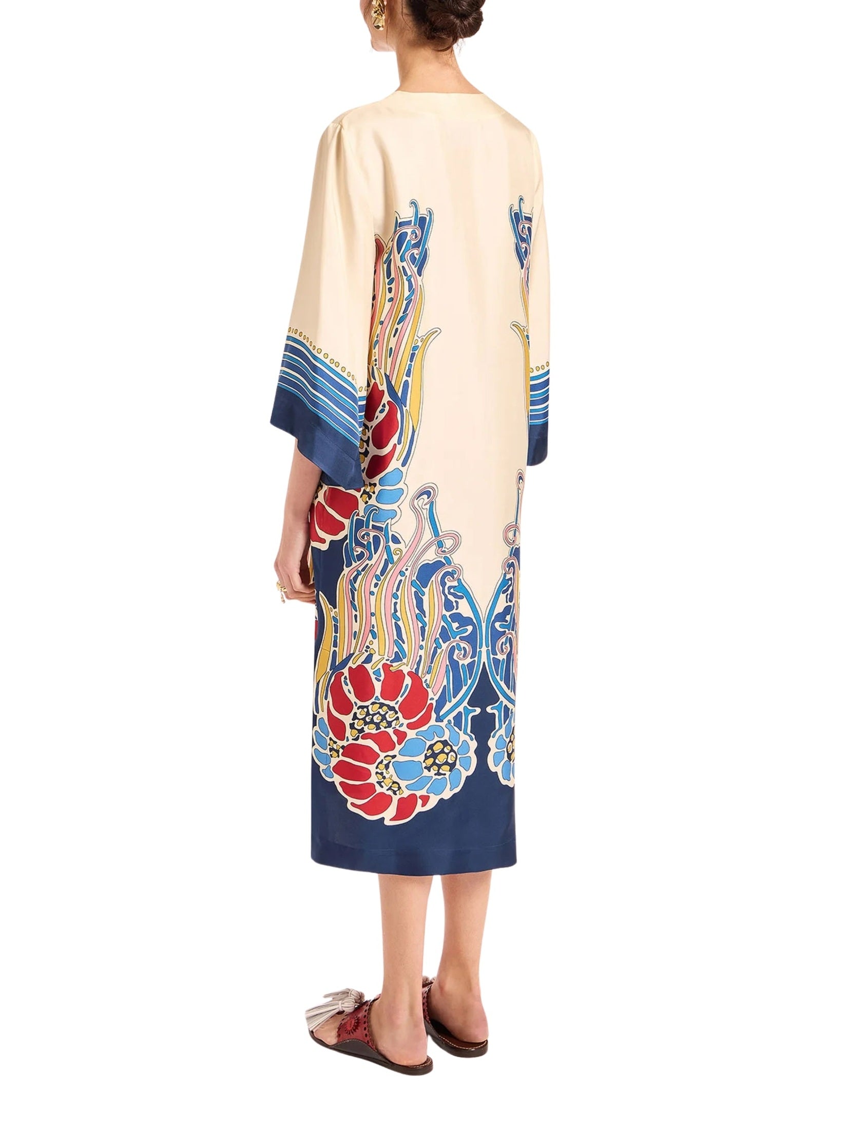 The kaftan lemuria placée blue in silk twill