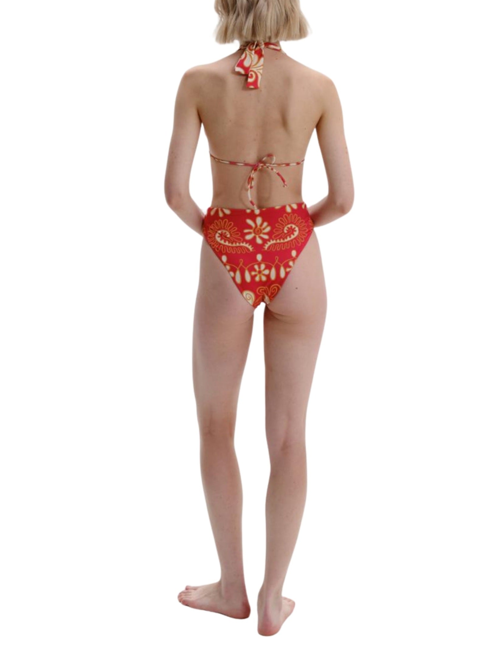 High rise bikini bottom with extrahigh cut leg