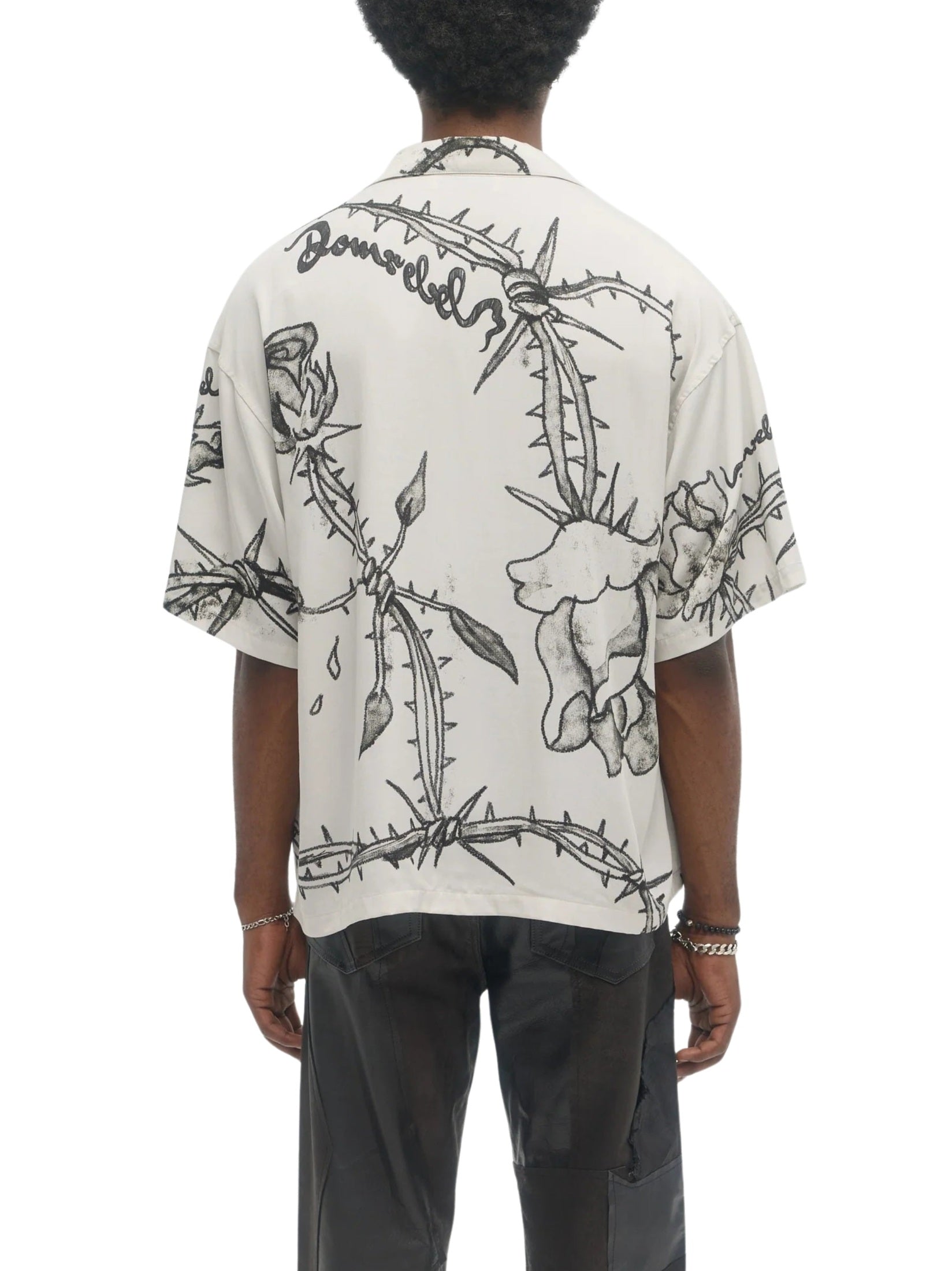 Inked camp collar shirt beige
