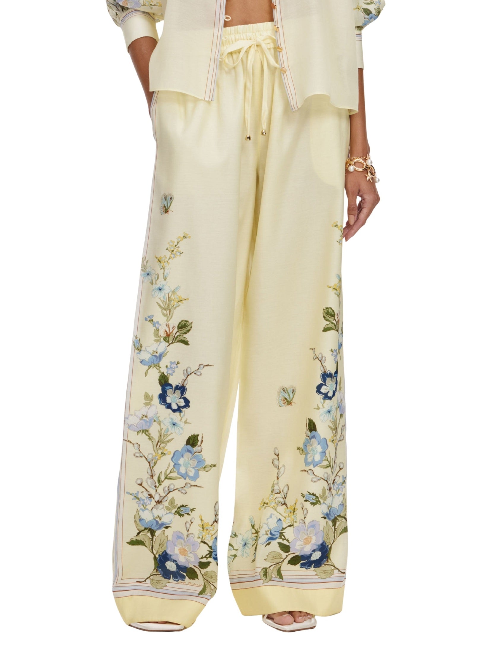 Yellow floral organza trousers