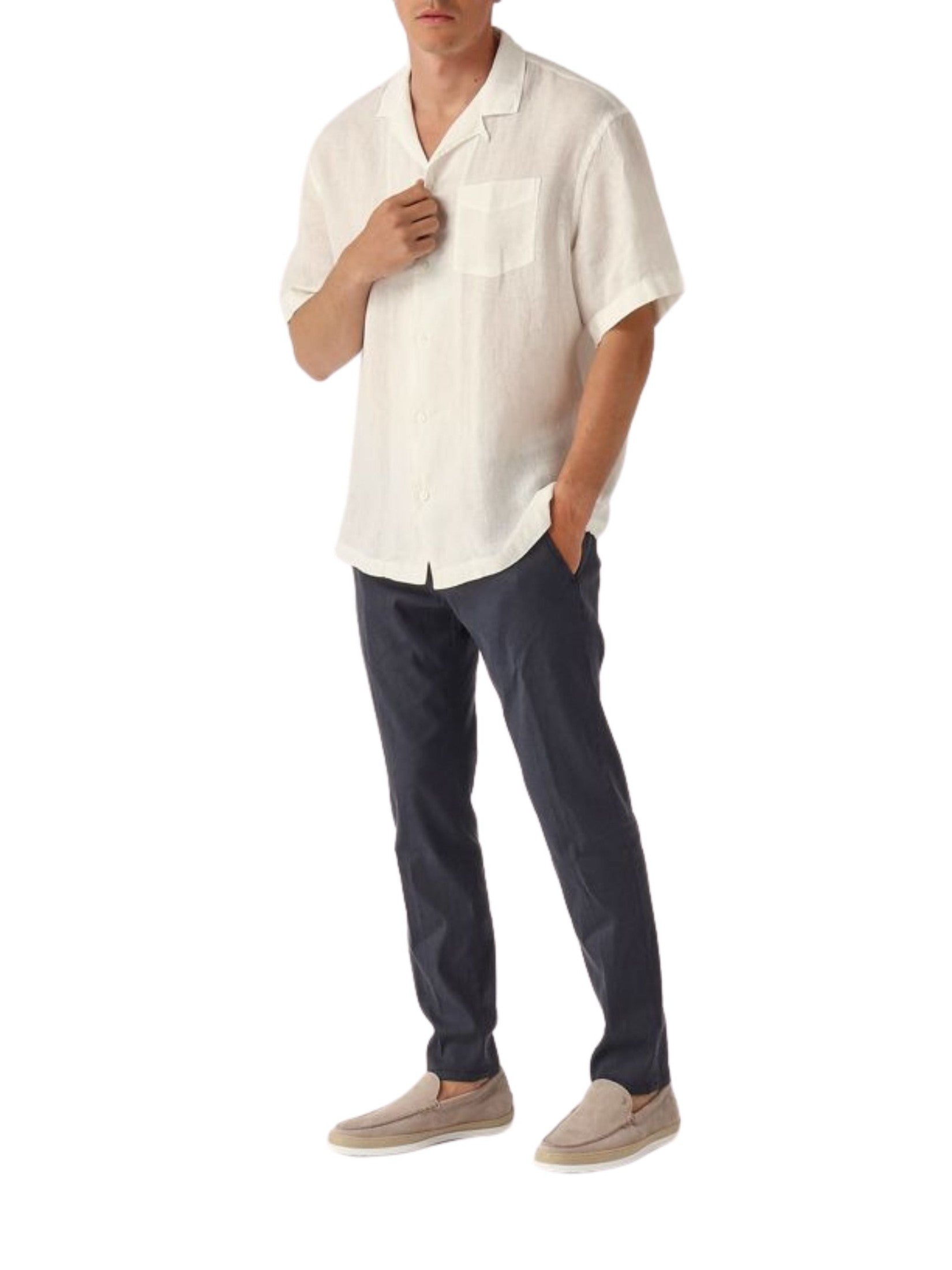 Camicia bart p. lino m/ c tinto capo