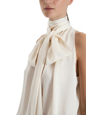 SLEEVELESS BLOUSE WITH SCARF TIE