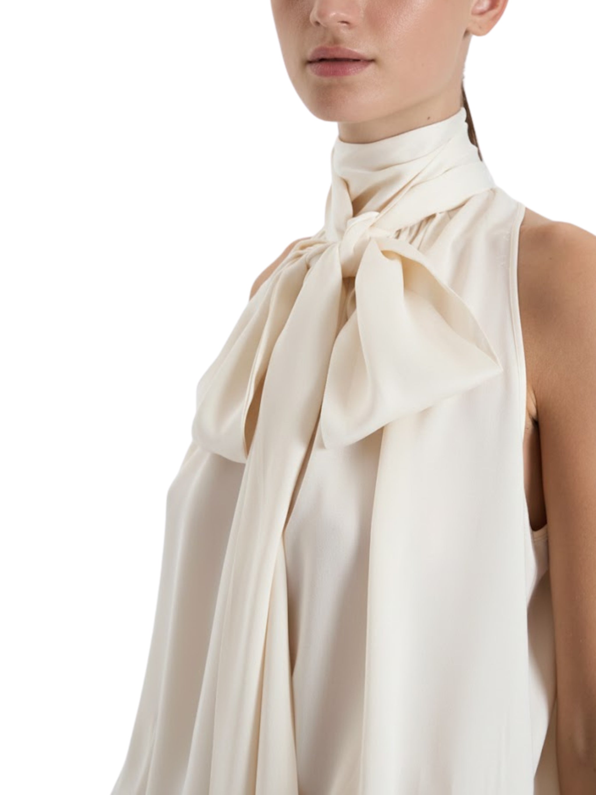 SLEEVELESS BLOUSE WITH SCARF TIE