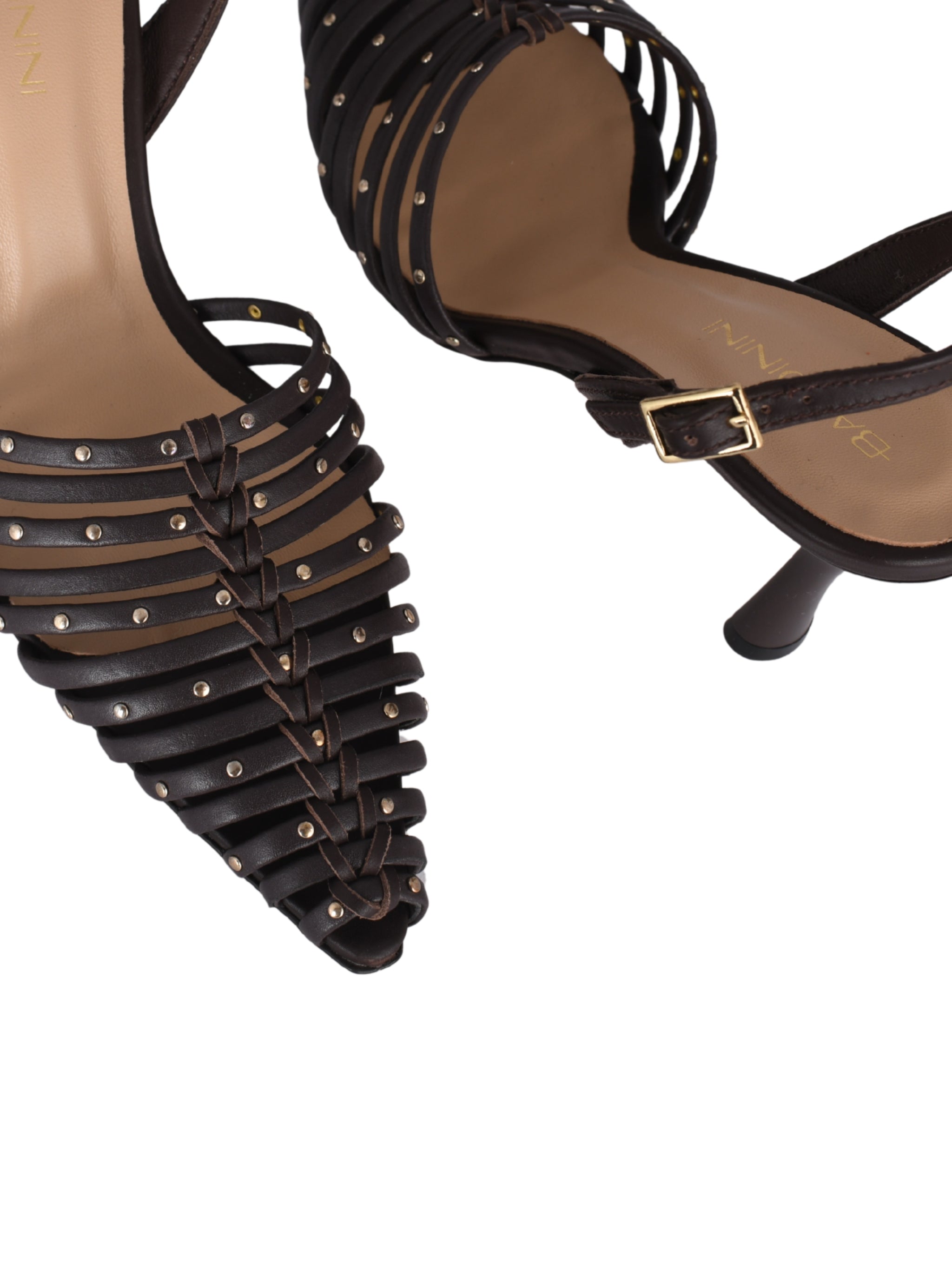 Slingback calf w/studs brown