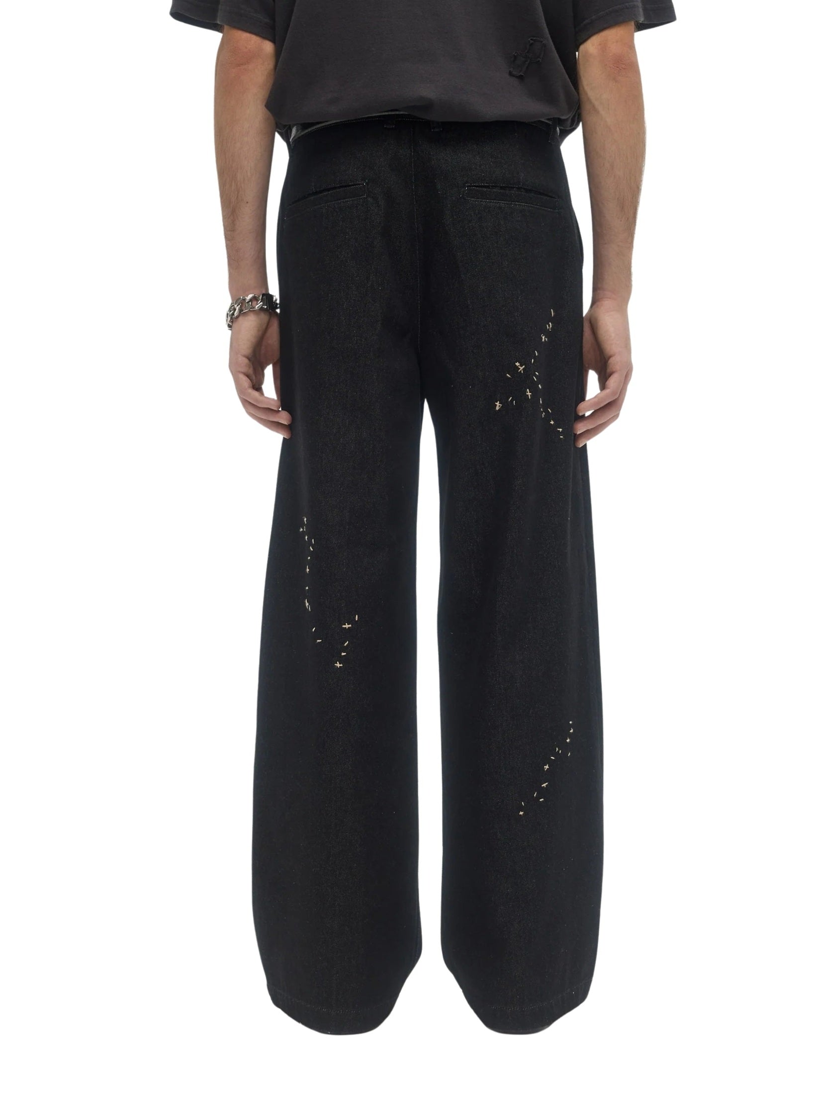 Lazy denim pleated trousers faded black