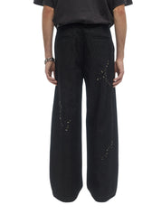 Lazy denim pleated trousers faded black