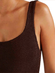 Coverage square neck swim - m metallic crinkle metallic chocolate