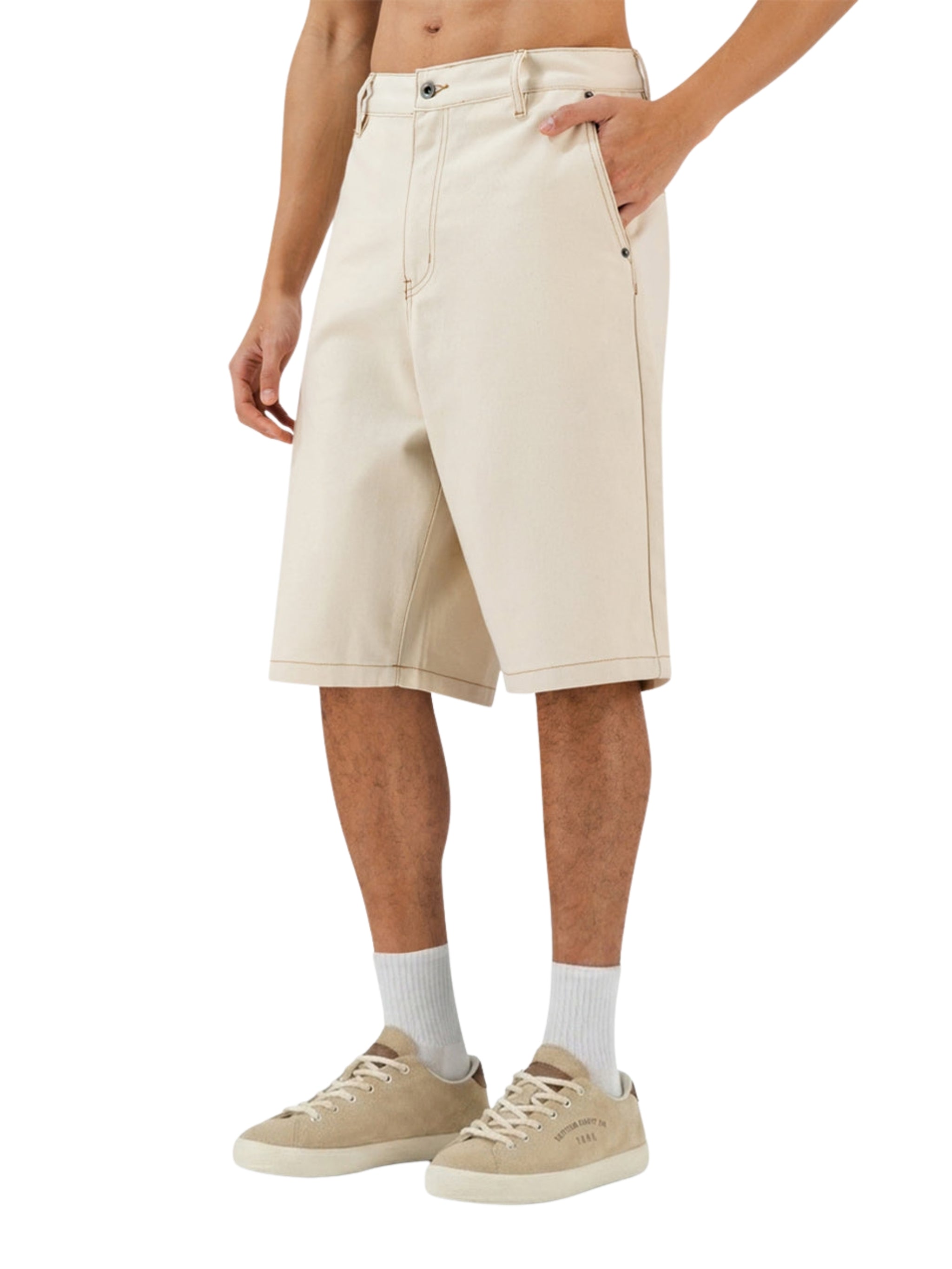 The stitched denim shorts