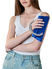 Karma Stone-Encrusted Satin Clutch Electric Blue
