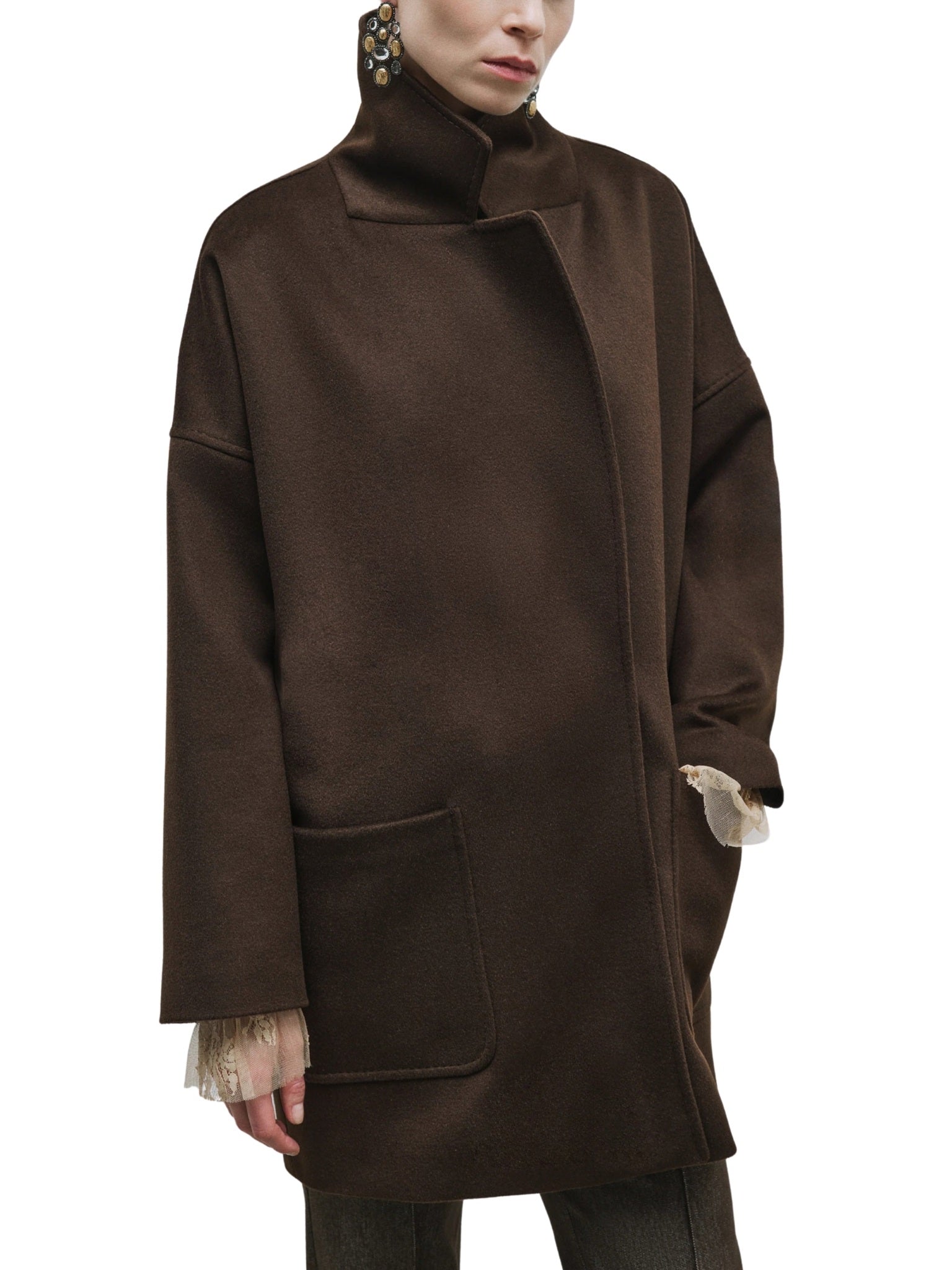 Short Melton Coat with Large Pockets