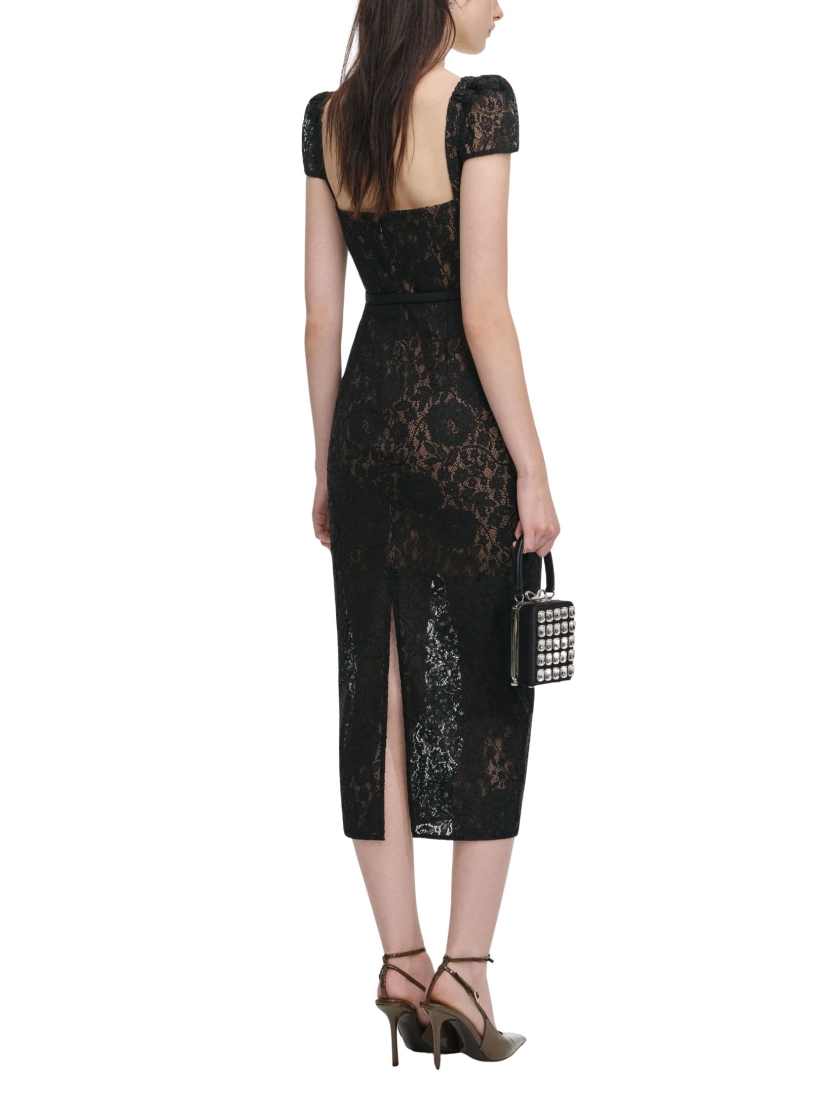Black sweetheart lace midi dress