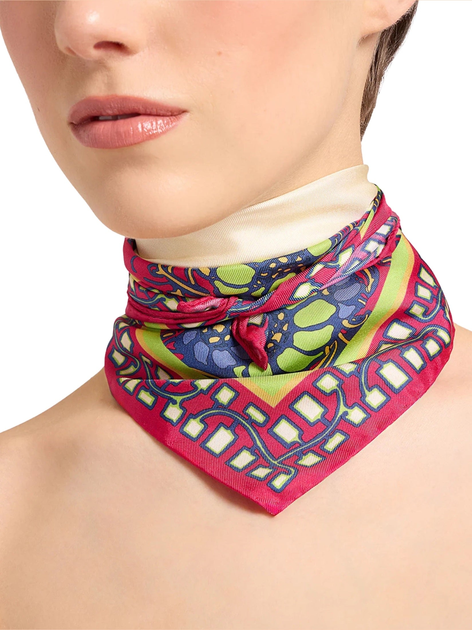 Mini foulard lemuria placée pink in silk twill (45x45)