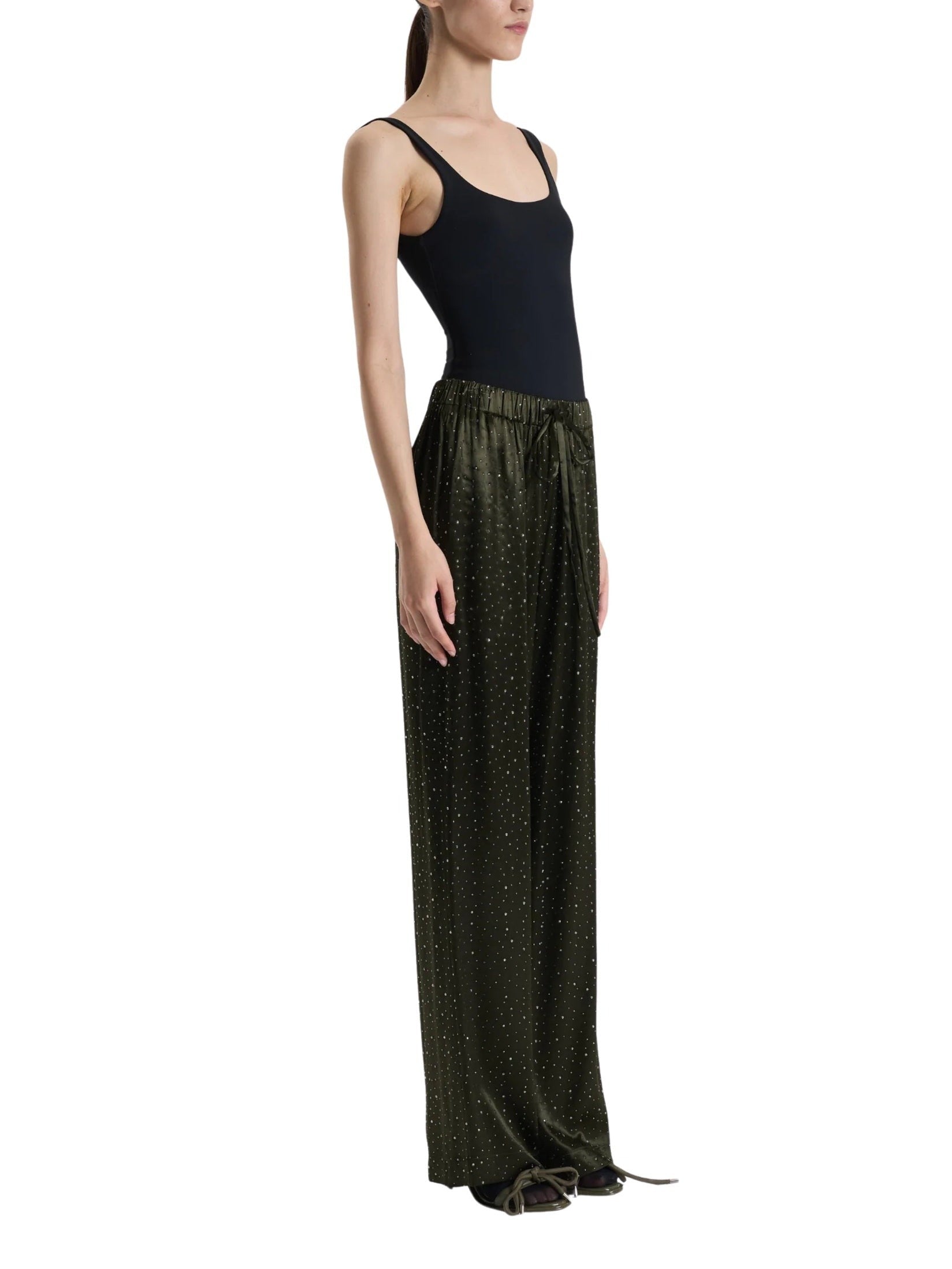 Khaki glitter palazzo trousers