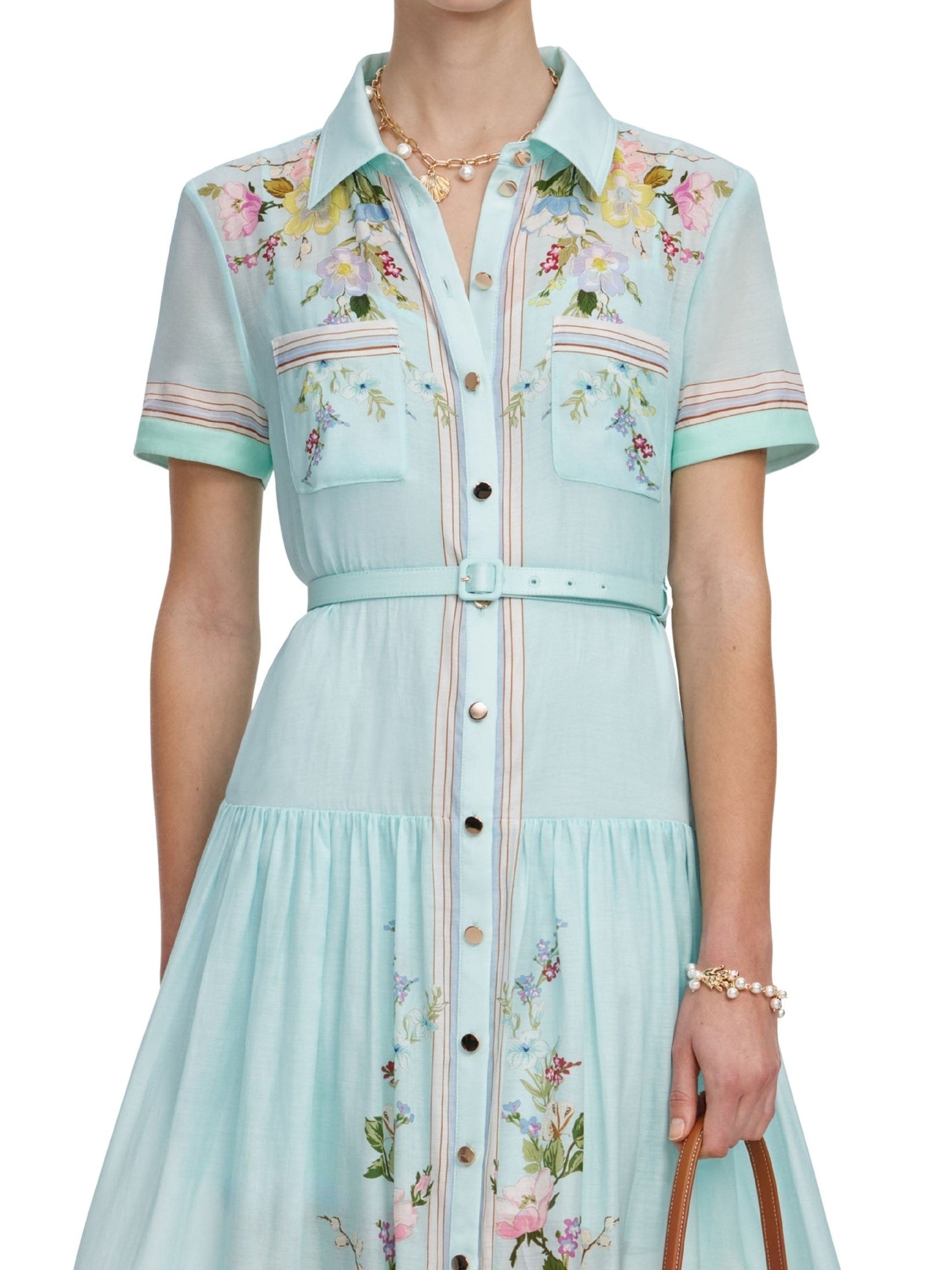 Mint floral organza midi dress