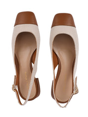 Slingback nappa & canvas tan & beige