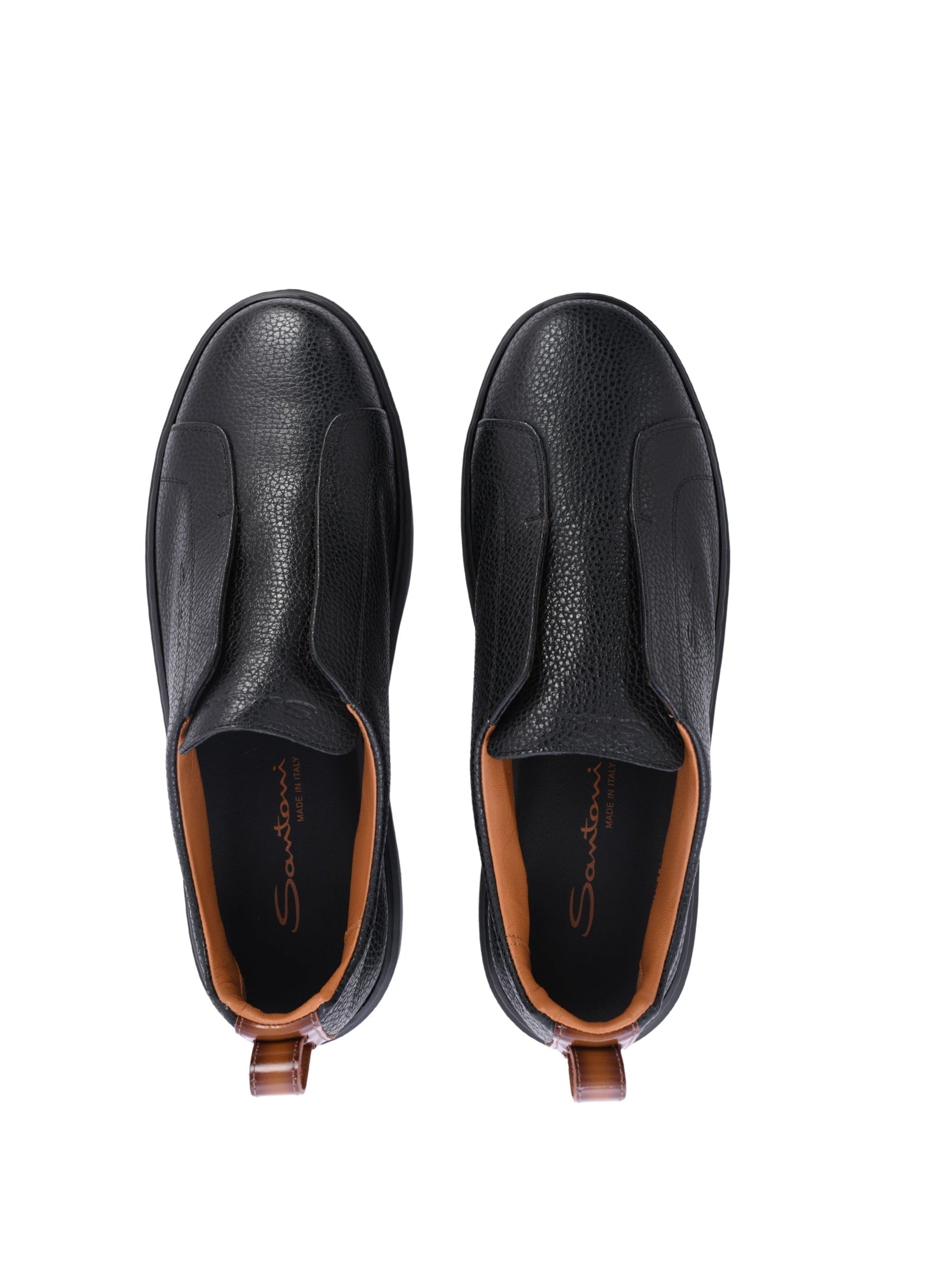 Men's black tumbled leather slip-on sneaker