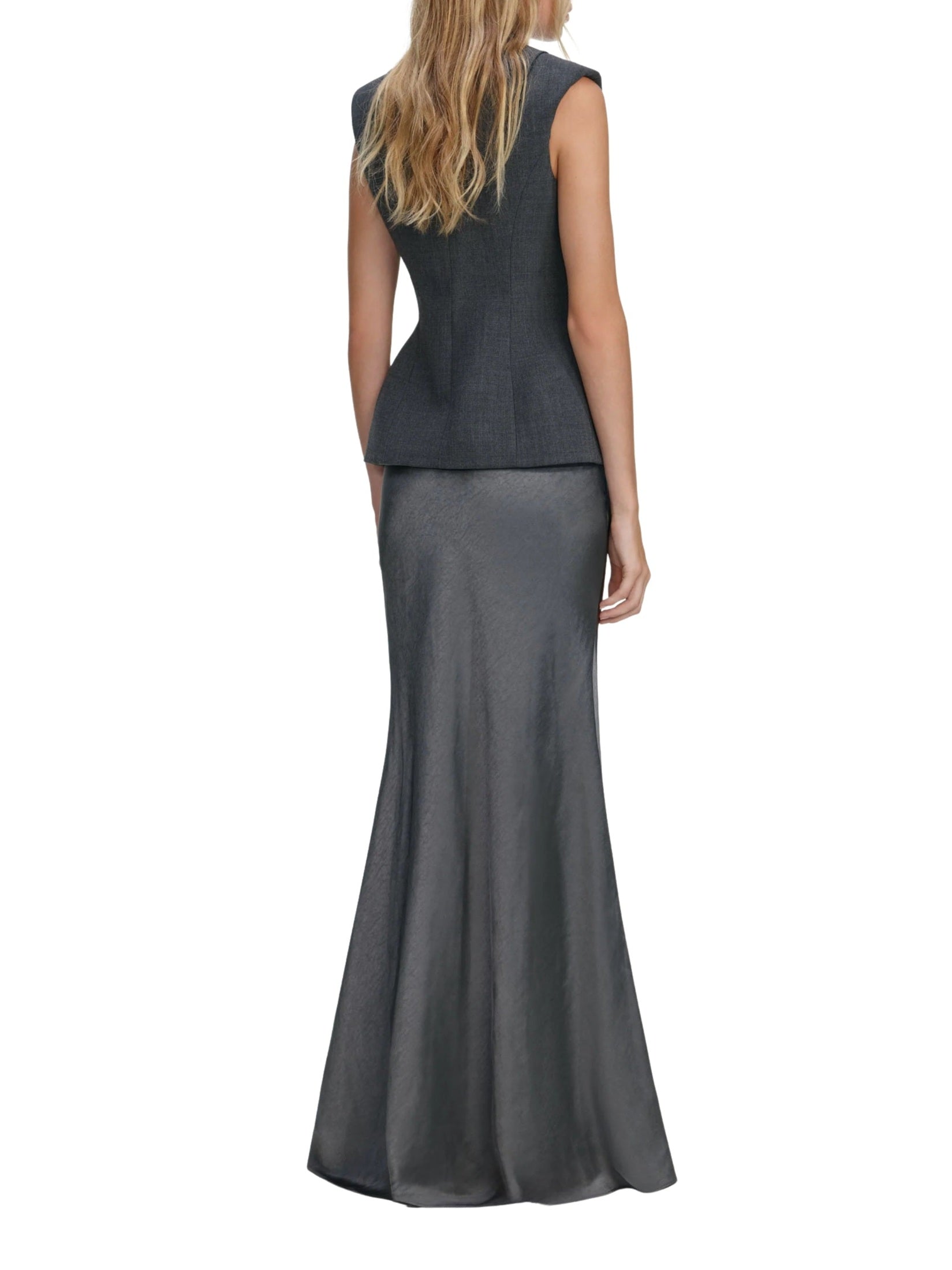 Grey tailored satin maxi dress