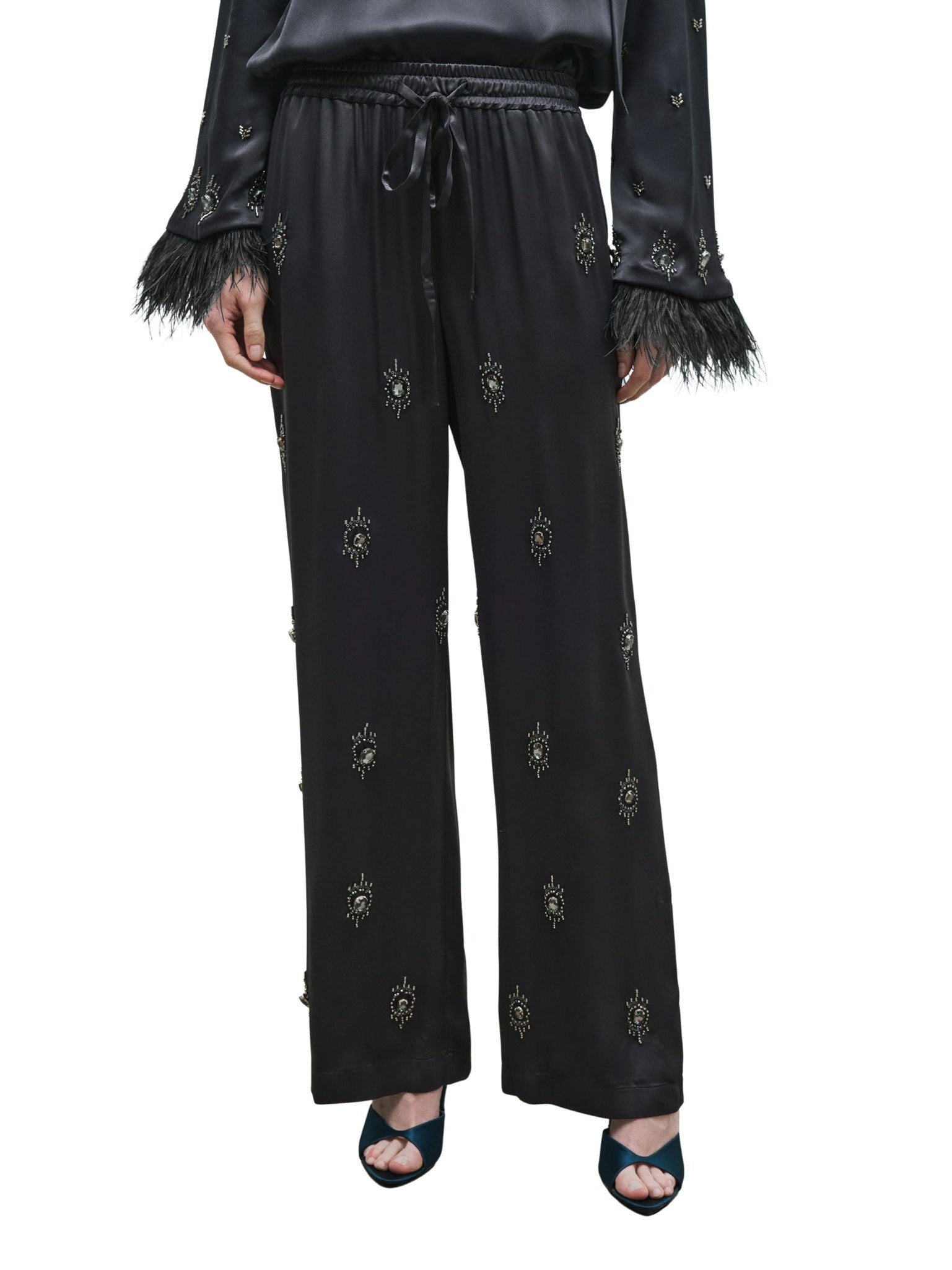 Embroidered Satin Trousers