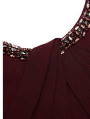 TWISTED DRAPE CRYSTAL TRIM NECKLINE DRESS