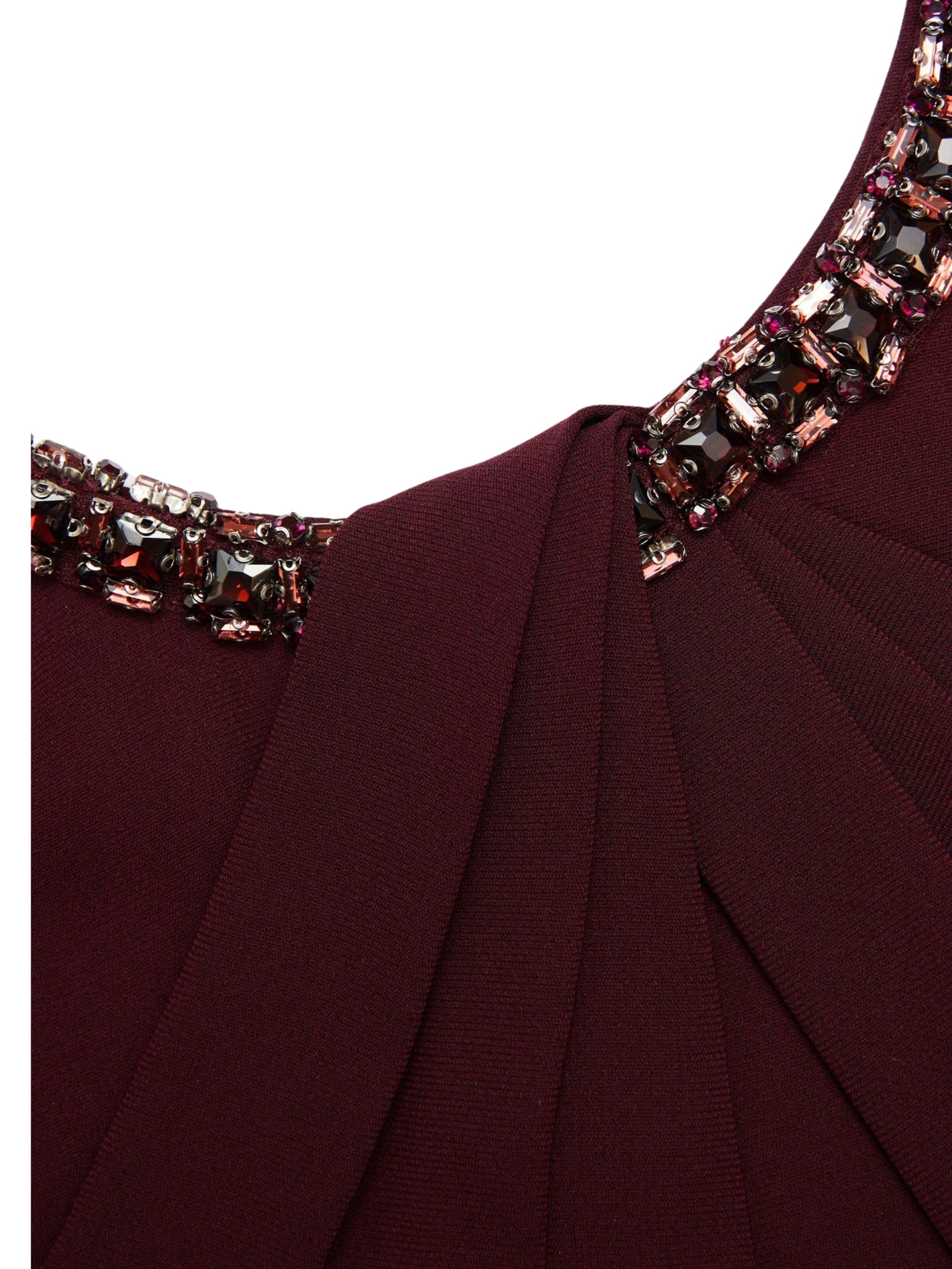 TWISTED DRAPE CRYSTAL TRIM NECKLINE DRESS