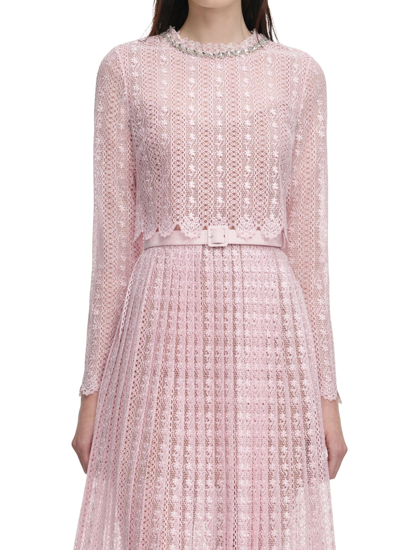 Pink organza lace midi dress