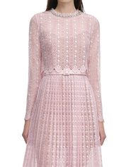 PINK ORGANZA LACE MIDI DRESS