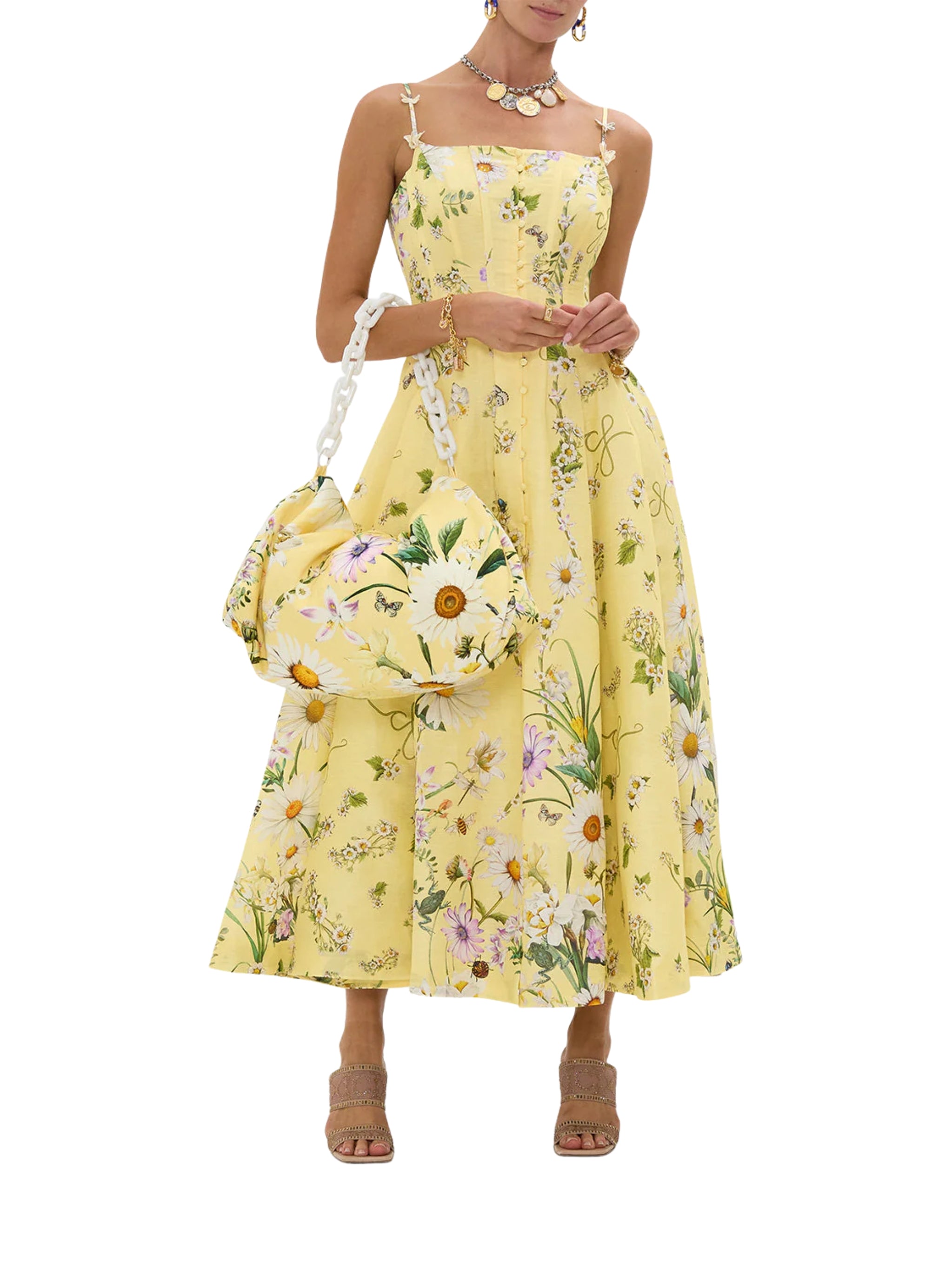 CORSET DRESS WITH LONG FLARED SKIRT