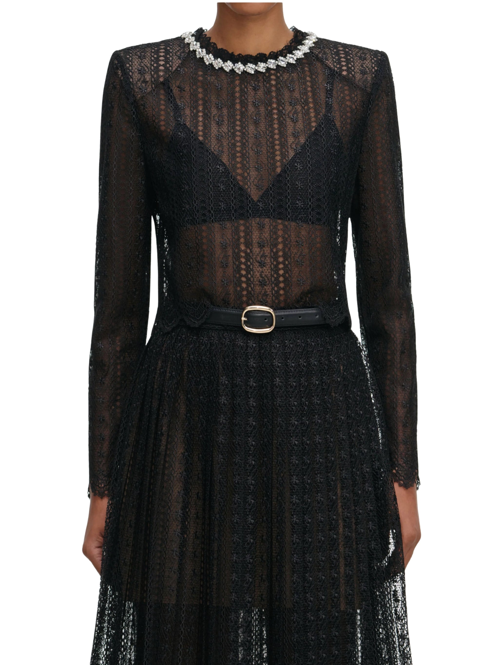 BLACK ORGANZA LACE MIDI SKIRT