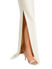 3/4 sleeve column gown with boat neckline