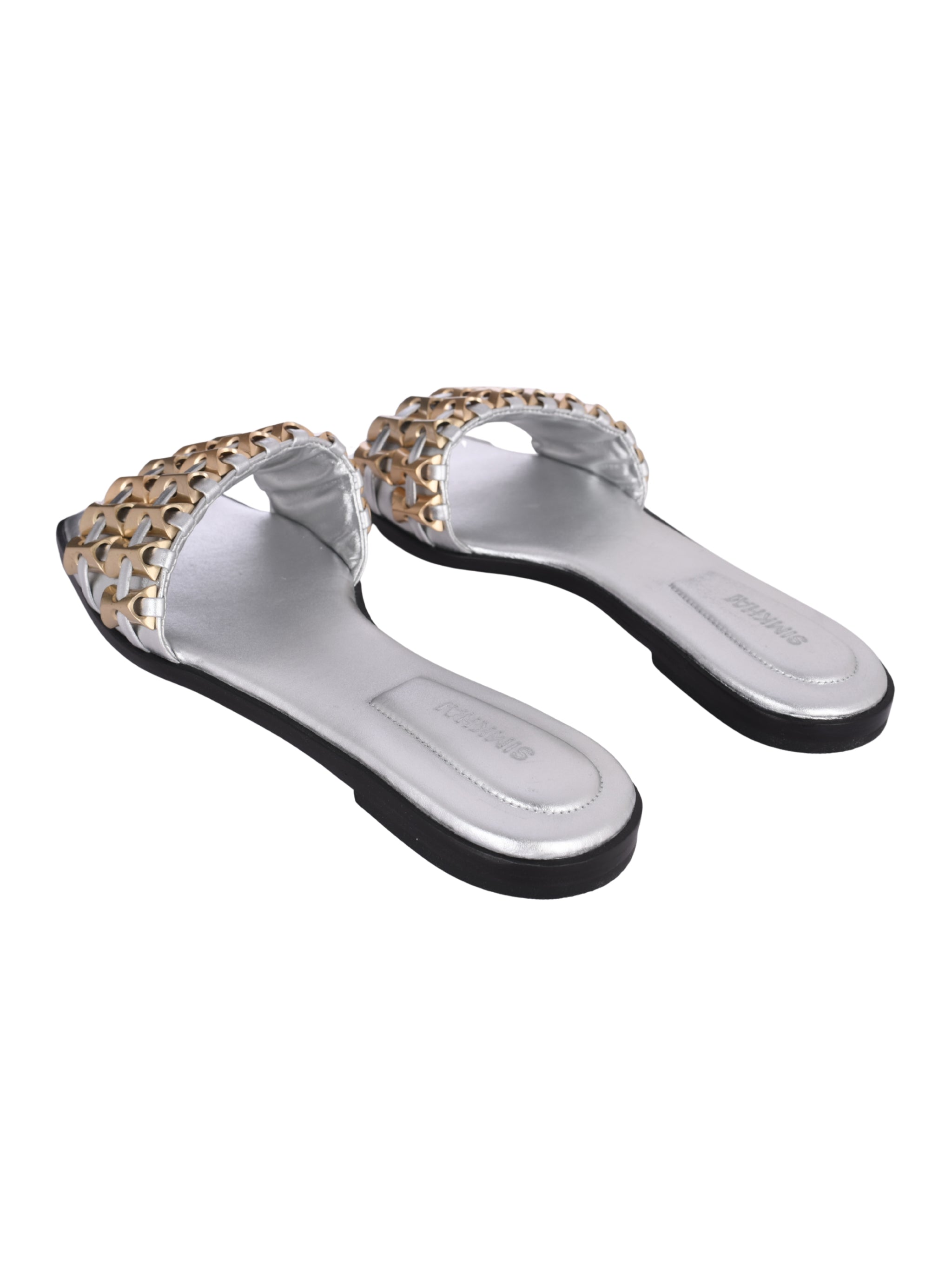 Faye beaded metallic leather flat slide