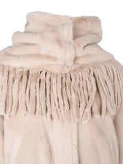 TASSEL SCARF DETAILED BEIGE BOMBER FAUX FUR JACKET