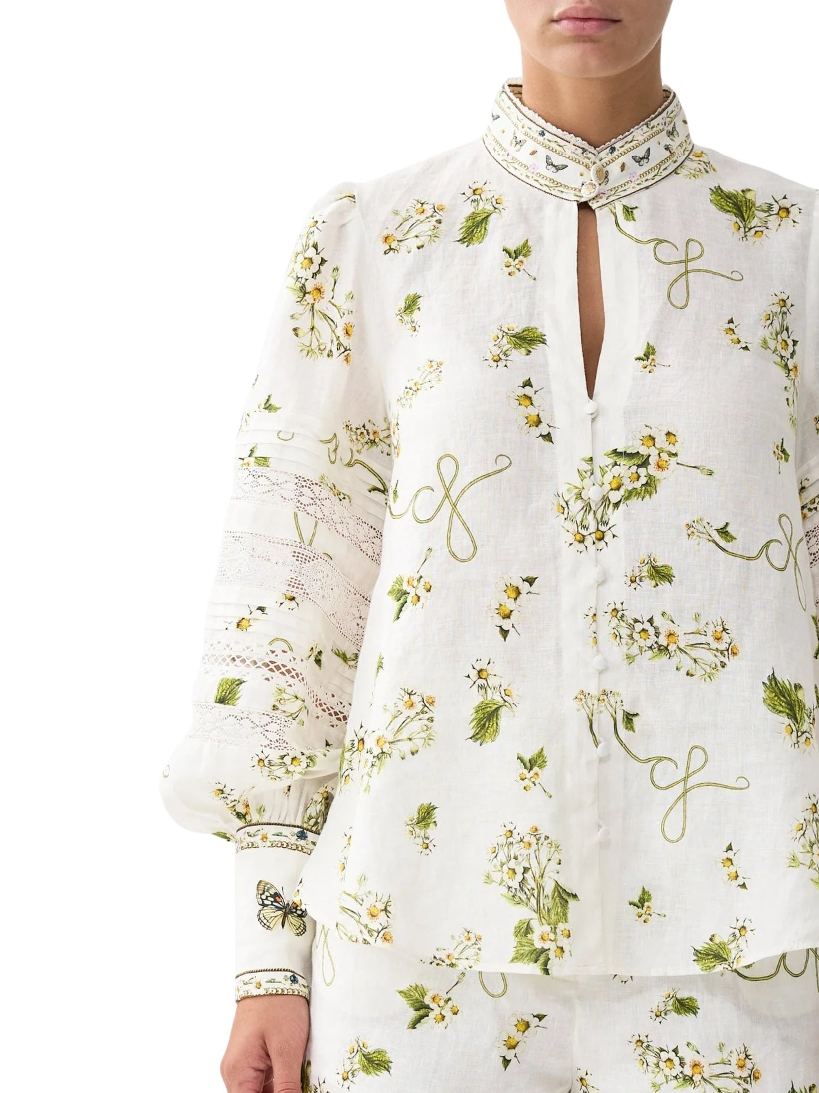 Buttoned collar blouse with blouson sleeve