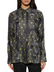 Printed silk twill long sleeve shirt