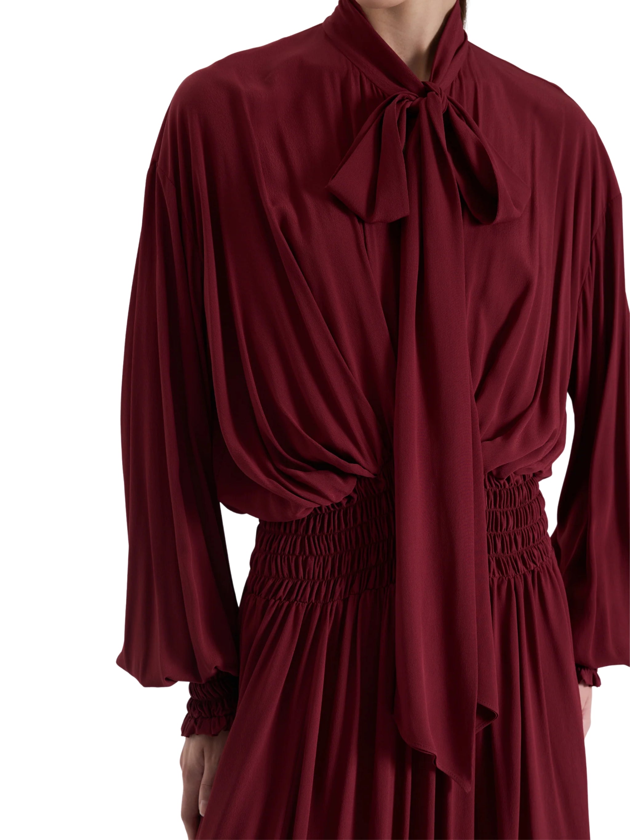BURGUNDY SCARF-TIED DRESS