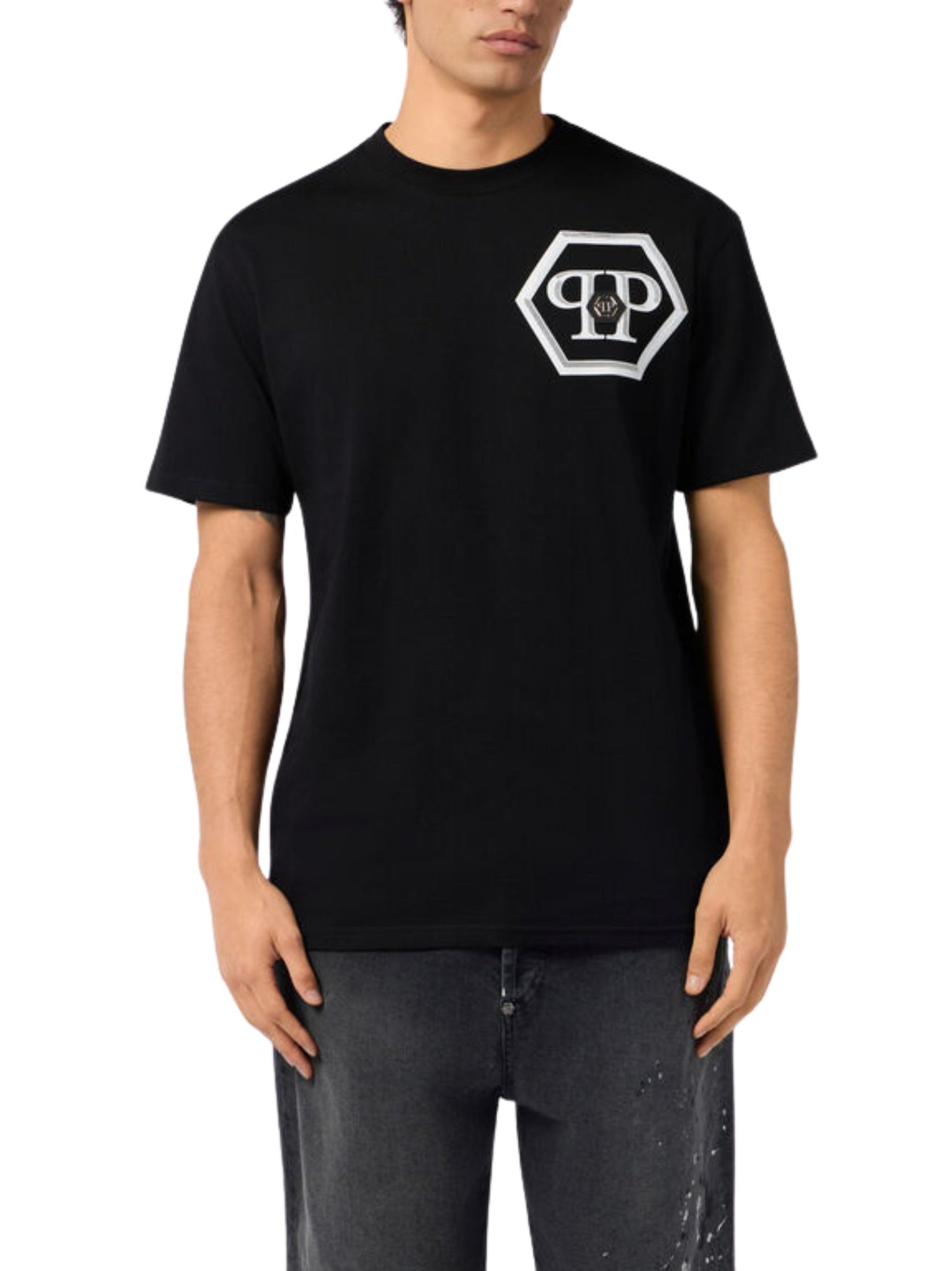 Round neck t-shirt lines hexagon