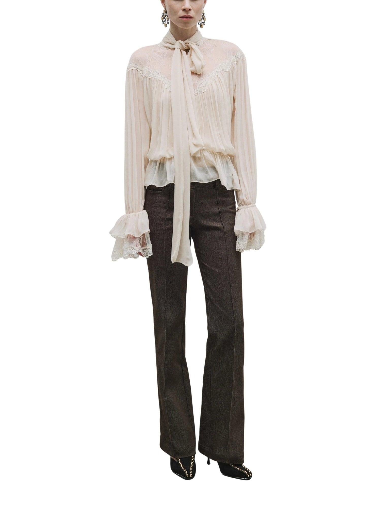 Scarf Neck Lace Detail Blouse